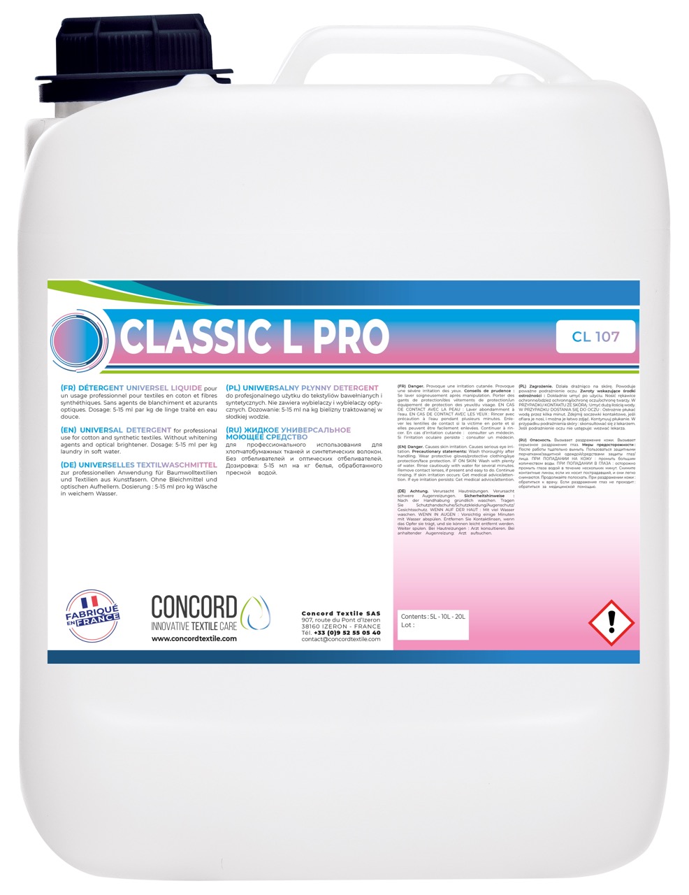 Гель для прання CONCORD TEXTILE CLASSIC L PRO, 20 літрів